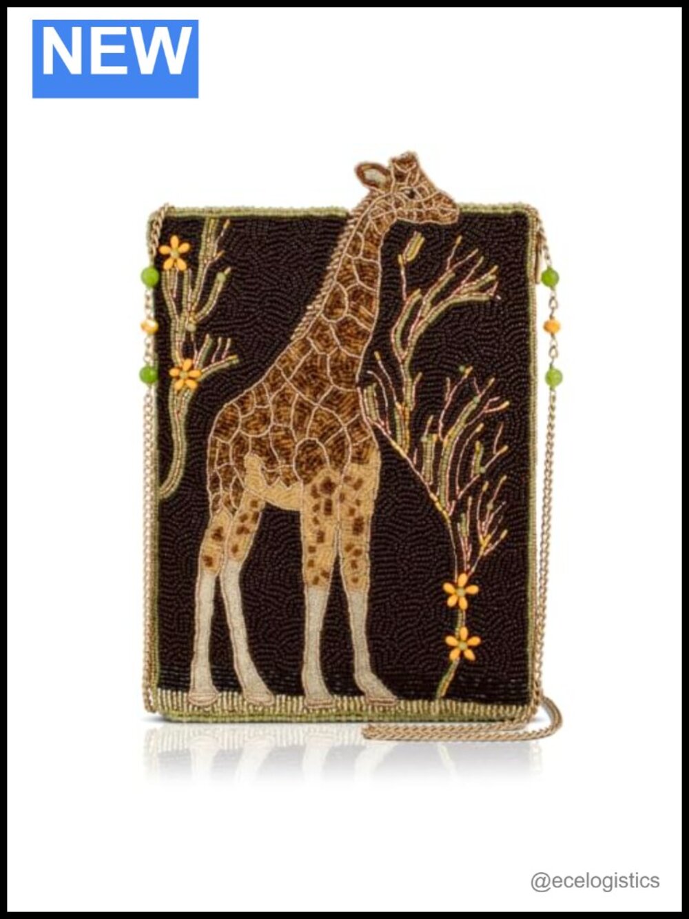 Hand-Beaded Giraffe Crossbody Mini Bag Removable Chain Strap